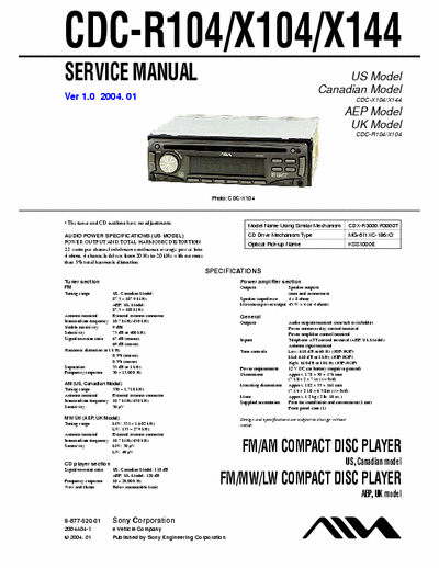 AIWA CDC-R104 CDC-R104_X104_X144 - 
SERVICE MANUAL